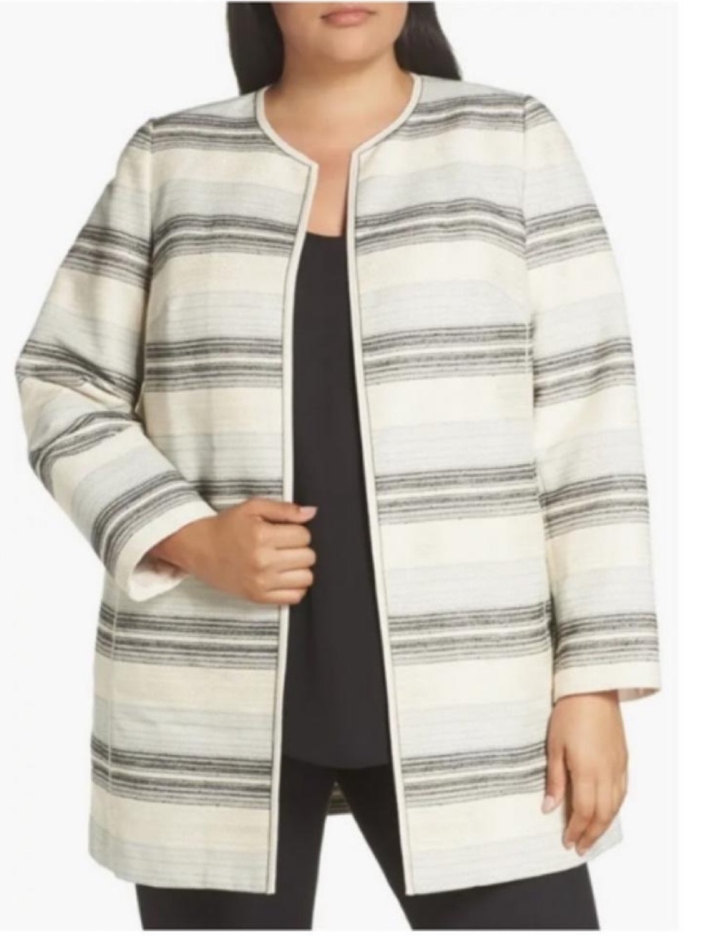 Lafayette 148 ‘Pria’ Open Front Jacket Striped Raffia Multi Chic Classic Size 12